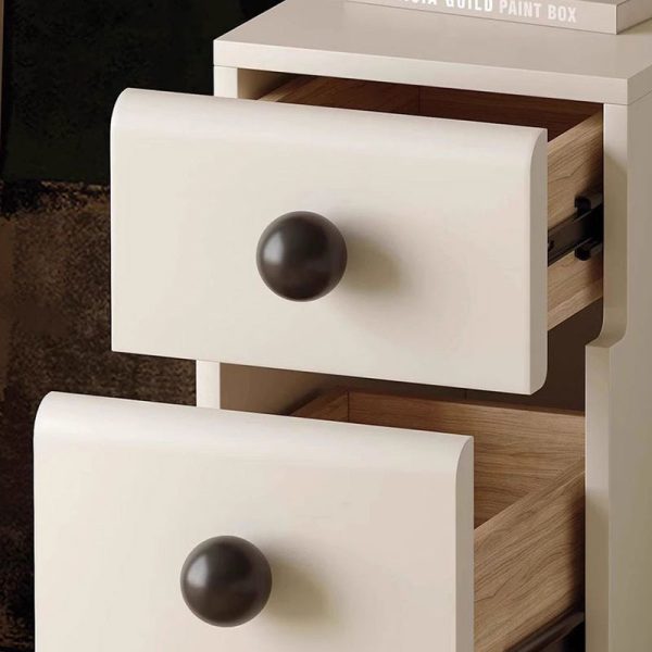 Modern Minimalist Cream Rectangle Laminate Wood Baking Paint Board Nightstand 2-Drawer For Bedroom - Image 6