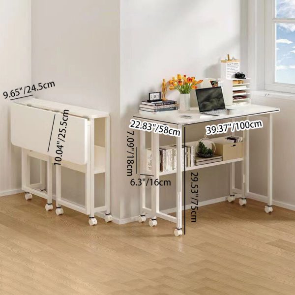 Modern Minimalist Moveable Foldable Rectangular Wood Panel Desk For Home Office - Image 8