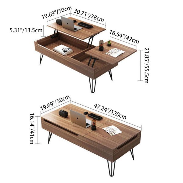 Contemporary Creative Liftable Rectangular Wood Coffee Table 2-Storage For Living Room - Image 4