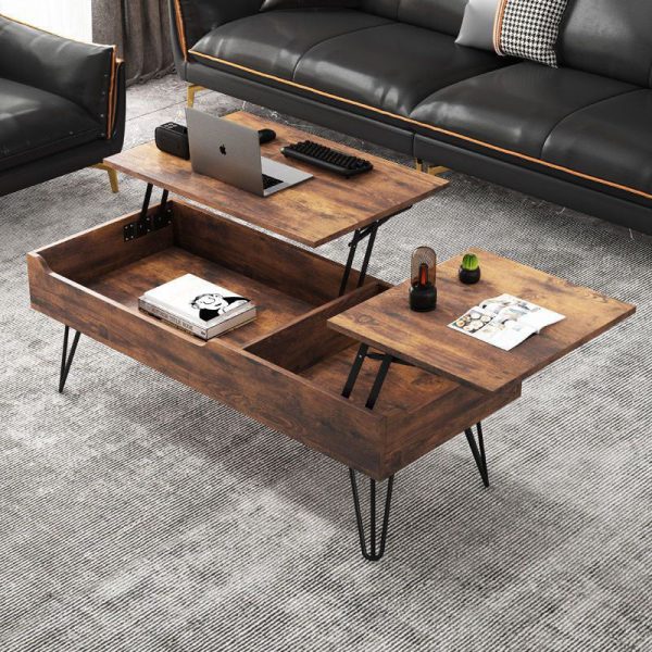 Contemporary Creative Liftable Rectangular Wood Coffee Table 2-Storage For Living Room - Image 11
