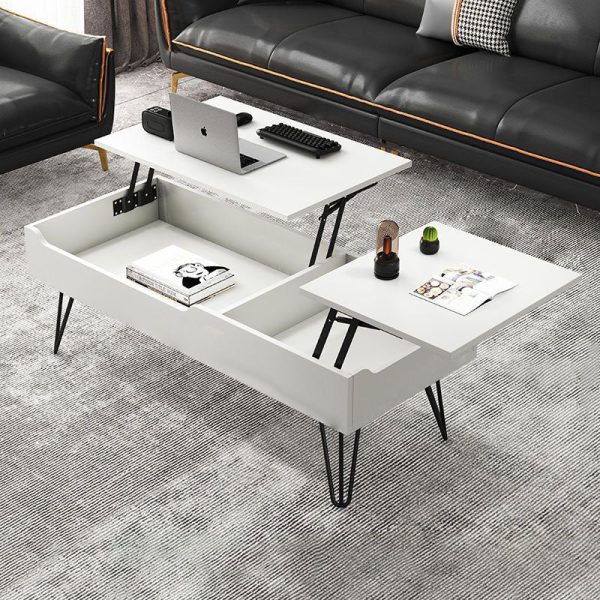 Contemporary Creative Liftable Rectangular Wood Coffee Table 2-Storage For Living Room - Image 3