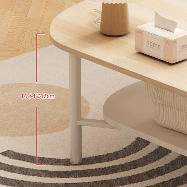 Modern Minimalist Cream Oval Carbon Steel Density Plate Coffee Table 2-Tier For Living Room - Image 9