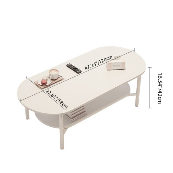 Modern Minimalist Cream Oval Carbon Steel Density Plate Coffee Table 2-Tier For Living Room - Image 6