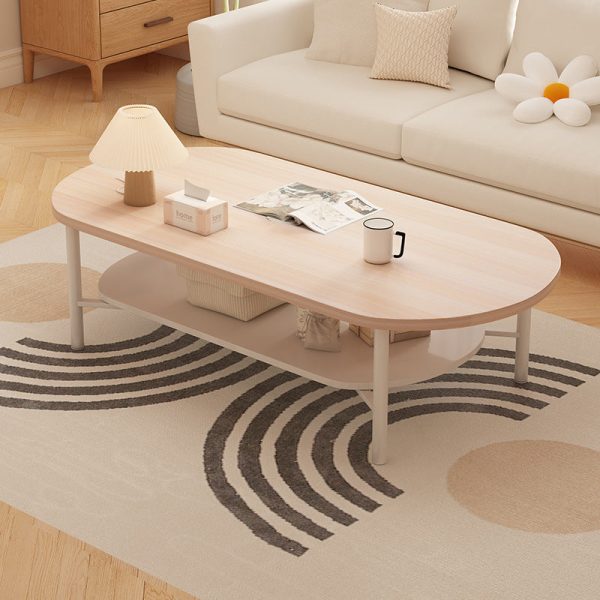 Modern Minimalist Cream Oval Carbon Steel Density Plate Coffee Table 2-Tier For Living Room - Image 2