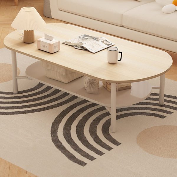 Modern Minimalist Cream Oval Carbon Steel Density Plate Coffee Table 2-Tier For Living Room - Image 3