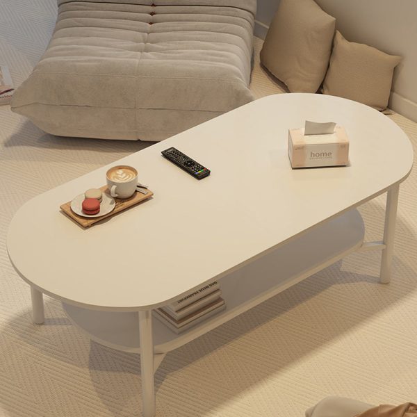 Modern Minimalist Cream Oval Carbon Steel Density Plate Coffee Table 2-Tier For Living Room - Image 11