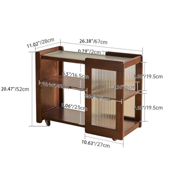 Traditional Rustic Removable Rectangular Wood Glass Side Table 2-Tier For Living Room - Image 4