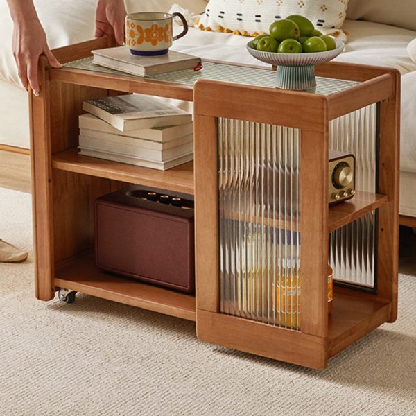 Traditional Rustic Removable Rectangular Wood Glass Side Table 2-Tier For Living Room - Image 18