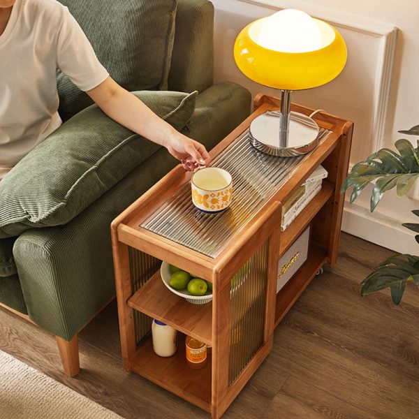 Traditional Rustic Removable Rectangular Wood Glass Side Table 2-Tier For Living Room - Image 10