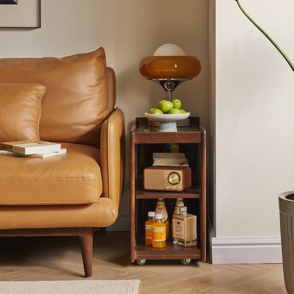 Traditional Rustic Removable Rectangular Wood Glass Side Table 2-Tier For Living Room - Image 16