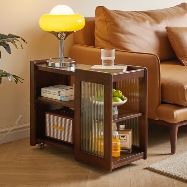 Traditional Rustic Removable Rectangular Wood Glass Side Table 2-Tier For Living Room - Image 22