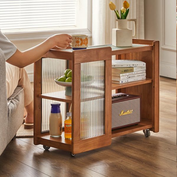 Traditional Rustic Removable Rectangular Wood Glass Side Table 2-Tier For Living Room - Image 11