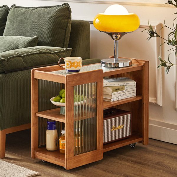 Traditional Rustic Removable Rectangular Wood Glass Side Table 2-Tier For Living Room - Image 2