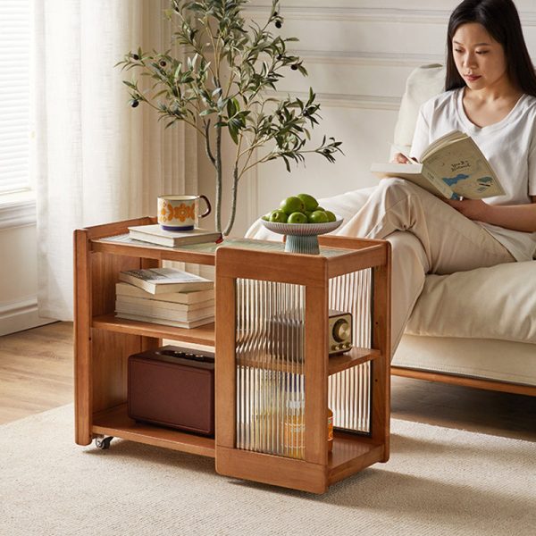 Traditional Rustic Removable Rectangular Wood Glass Side Table 2-Tier For Living Room - Image 13