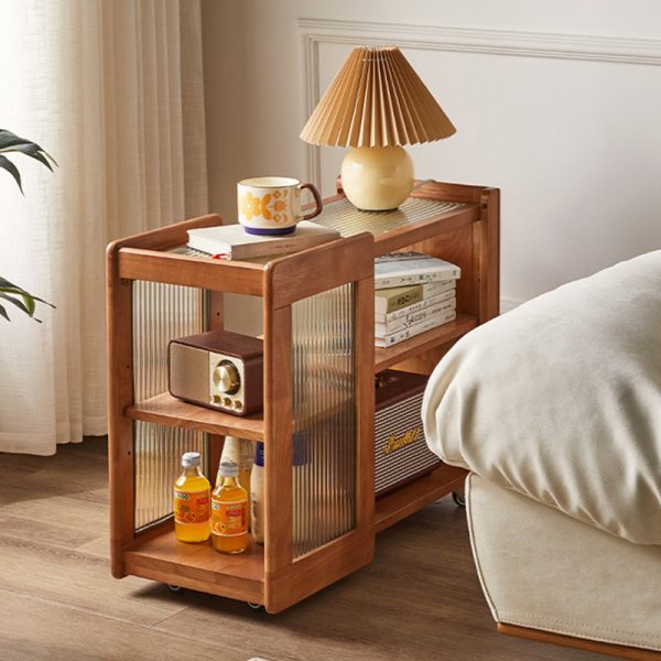 Traditional Rustic Removable Rectangular Wood Glass Side Table 2-Tier For Living Room - Image 17