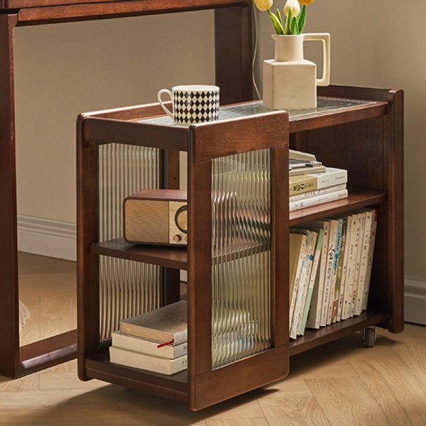 Traditional Rustic Removable Rectangular Wood Glass Side Table 2-Tier For Living Room - Image 3