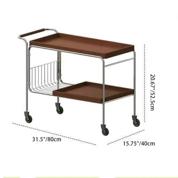 Traditional Vintage Removable Rectangular Wood Plywood Stainless Steel Side Table 2-Tier For Living Room - Image 4
