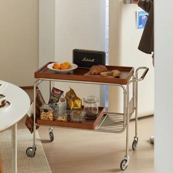 Traditional Vintage Removable Rectangular Wood Plywood Stainless Steel Side Table 2-Tier For Living Room