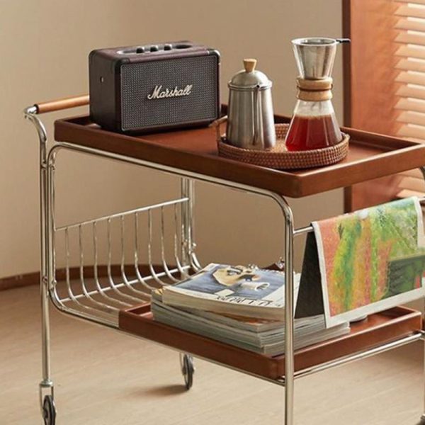 Traditional Vintage Removable Rectangular Wood Plywood Stainless Steel Side Table 2-Tier For Living Room - Image 10