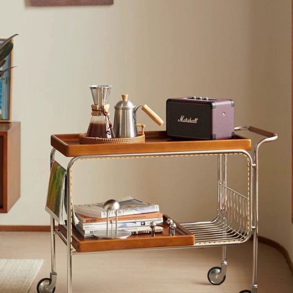 Traditional Vintage Removable Rectangular Wood Plywood Stainless Steel Side Table 2-Tier For Living Room - Image 9