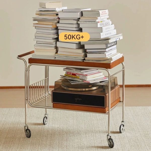 Traditional Vintage Removable Rectangular Wood Plywood Stainless Steel Side Table 2-Tier For Living Room - Image 8