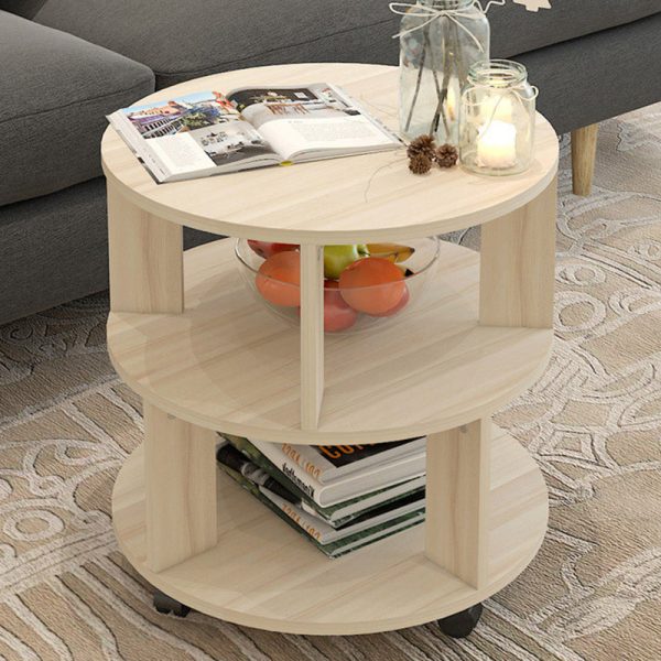 Contemporary Scandinavian Removable Round Column Density Plate Side Table 3-Tier For Living Room - Image 3