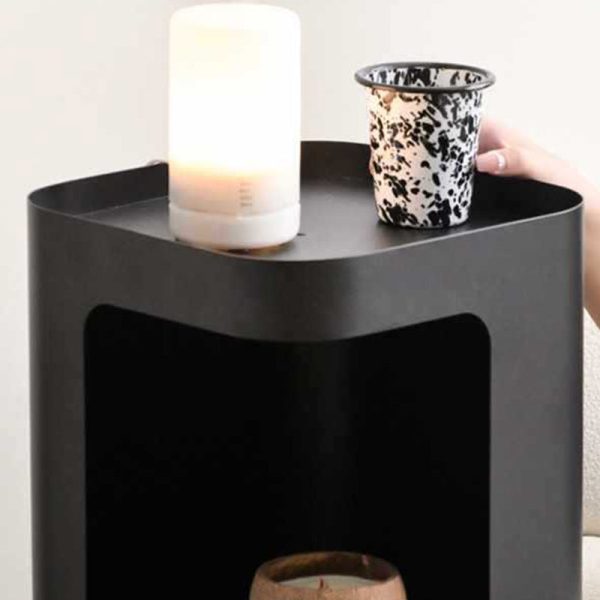 Contemporary Scandinavian Cream Rectangular Cylindrical Carbon Steel Side Table 3-Tier For Living Room - Image 6