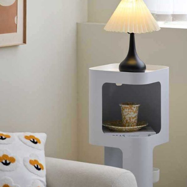 Contemporary Scandinavian Cream Rectangular Cylindrical Carbon Steel Side Table 3-Tier For Living Room - Image 9