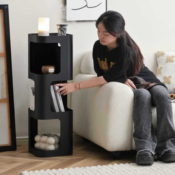 Contemporary Scandinavian Cream Rectangular Cylindrical Carbon Steel Side Table 3-Tier For Living Room - Image 11