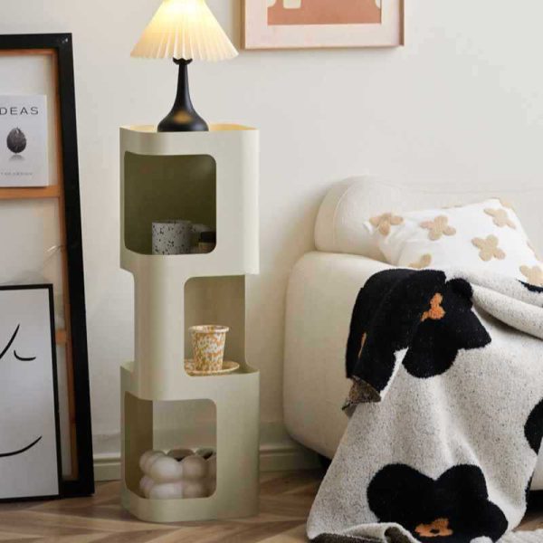 Contemporary Scandinavian Cream Rectangular Cylindrical Carbon Steel Side Table 3-Tier For Living Room - Image 16