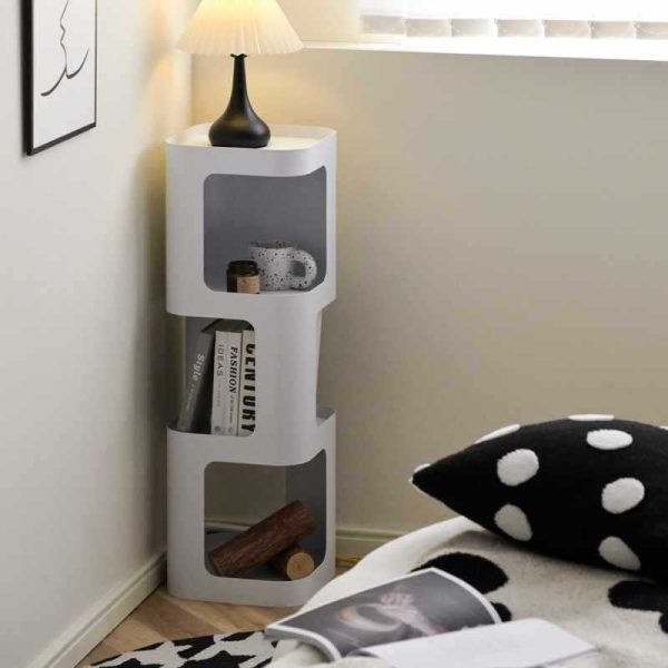 Contemporary Scandinavian Cream Rectangular Cylindrical Carbon Steel Side Table 3-Tier For Living Room - Image 2