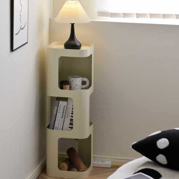 Contemporary Scandinavian Cream Rectangular Cylindrical Carbon Steel Side Table 3-Tier For Living Room - Image 3