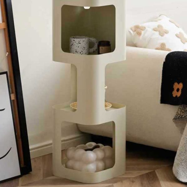 Contemporary Scandinavian Cream Rectangular Cylindrical Carbon Steel Side Table 3-Tier For Living Room - Image 8