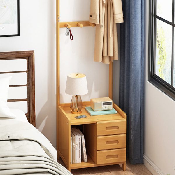 Modern Minimalist Square Bamboo Density Board Cloak Rack Nightstand 1/3 Drawer For Bedroom - Image 15