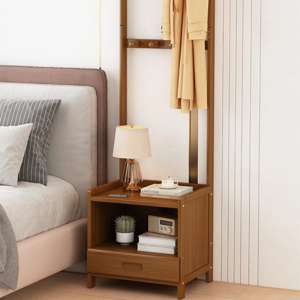 Modern Minimalist Square Bamboo Density Board Cloak Rack Nightstand 1/3 Drawer For Bedroom - Image 17