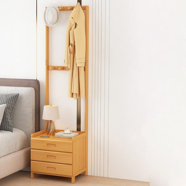 Modern Minimalist Square Bamboo Density Board Cloak Rack Nightstand 1/3 Drawer For Bedroom - Image 12