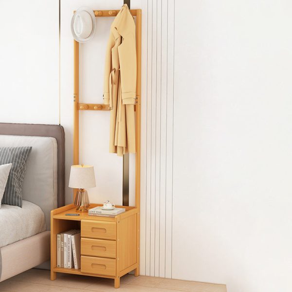 Modern Minimalist Square Bamboo Density Board Cloak Rack Nightstand 1/3 Drawer For Bedroom - Image 11