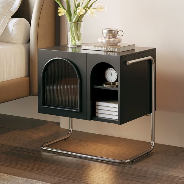 Traditional French Cream Square Density Plate Glass Stainless Steel Nightstand 1-Cabinet For Bedroom - Image 2