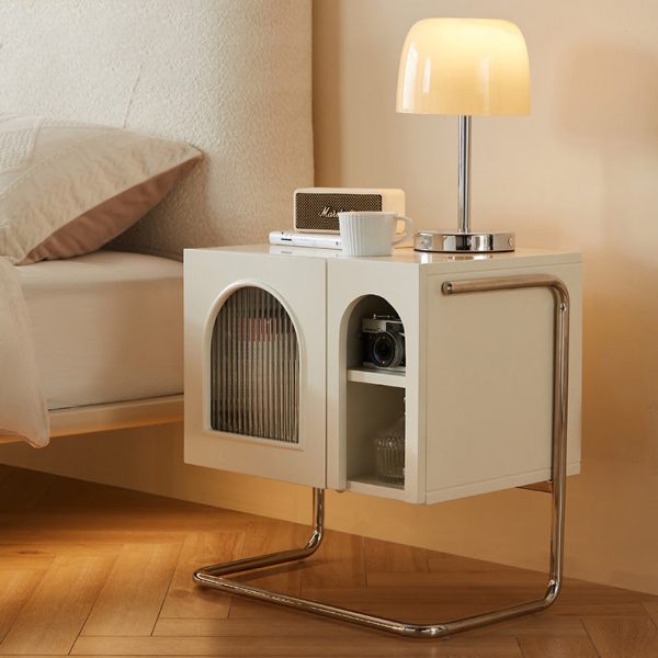 Traditional French Cream Square Density Plate Glass Stainless Steel Nightstand 1-Cabinet For Bedroom - Image 3
