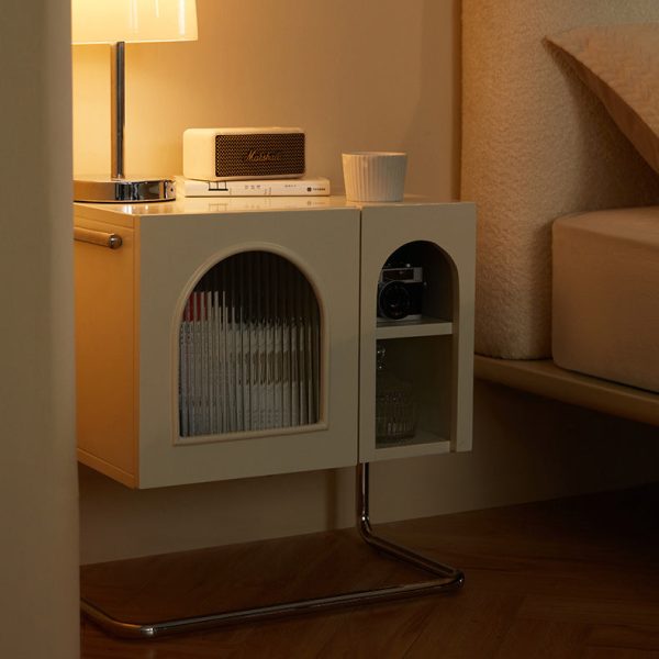 Traditional French Cream Square Density Plate Glass Stainless Steel Nightstand 1-Cabinet For Bedroom - Image 10