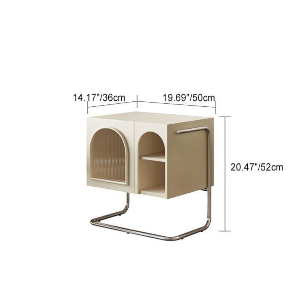 Traditional French Cream Square Density Plate Glass Stainless Steel Nightstand 1-Cabinet For Bedroom - Image 4