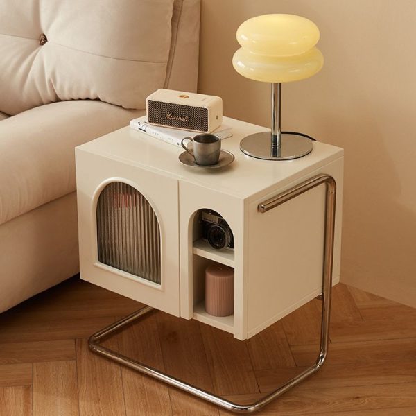 Traditional French Cream Square Density Plate Glass Stainless Steel Nightstand 1-Cabinet For Bedroom - Image 11
