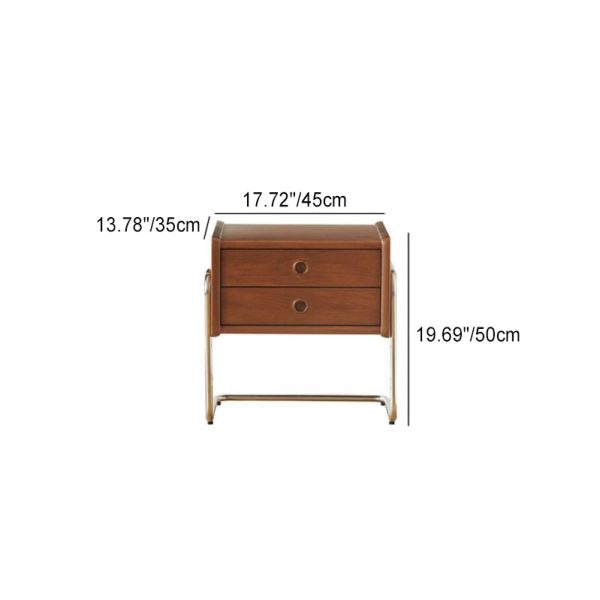 Traditional Vintage Square Wood Stainless Steel Nightstand 2-Drawer For Bedroom - Image 4