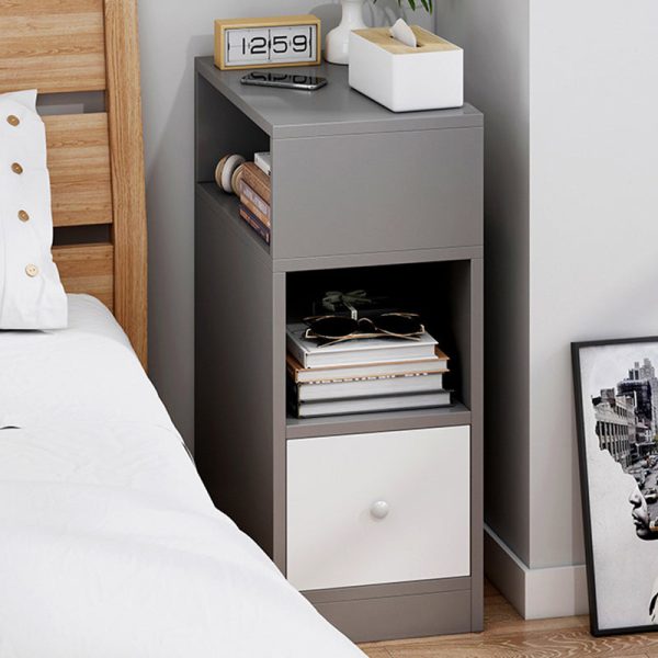 Modern Minimalist Rectangular Artificial Panel Nightstand 1/2 Drawer For Bedroom - Image 3
