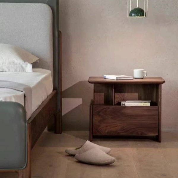 Traditional Vintage Square Rectangle Wood Nightstand 1-Drawer For Bedroom - Image 3