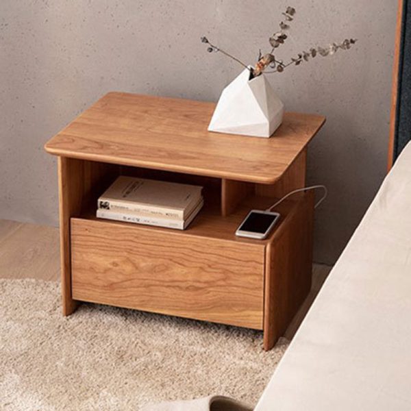 Traditional Vintage Square Rectangle Wood Nightstand 1-Drawer For Bedroom - Image 11