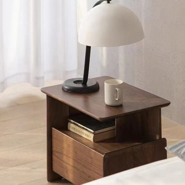 Traditional Vintage Square Rectangle Wood Nightstand 1-Drawer For Bedroom - Image 10