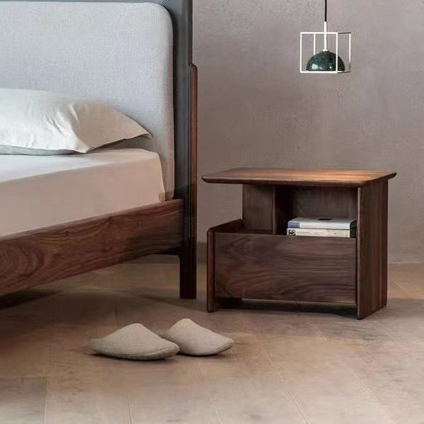 Traditional Vintage Square Rectangle Wood Nightstand 1-Drawer For Bedroom - Image 12