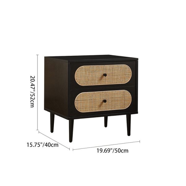 Modern Mid-Century Square Wood Rattan Nightstand 2-Drawer For Bedroom - Image 4