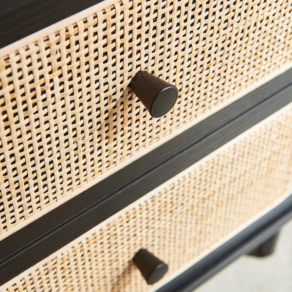 Modern Mid-Century Square Wood Rattan Nightstand 2-Drawer For Bedroom - Image 6